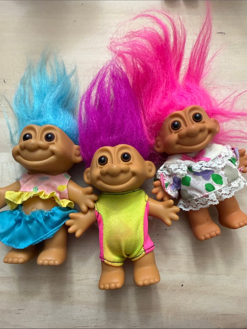Russ Set of 3 Colorful Hair Troll Dolls - Blue, Purple & Hot Pink